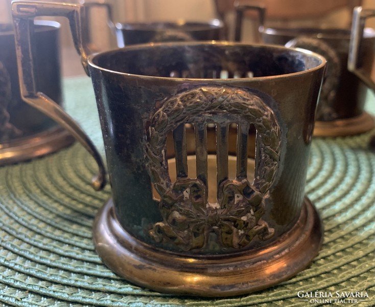 Russian metal tea cup holder set, 6 pcs, size inside 6.7 Cm