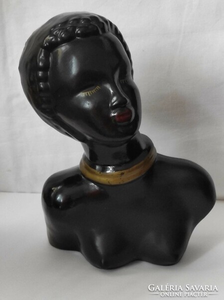 Art deco African woman glazed ceramic sculpture