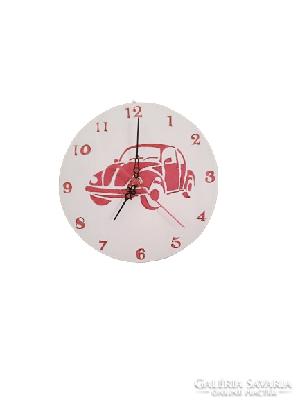 Wooden wall clock with a red car.