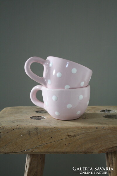 Cappuccino tea pink polka dot ceramic cup - new, flawless