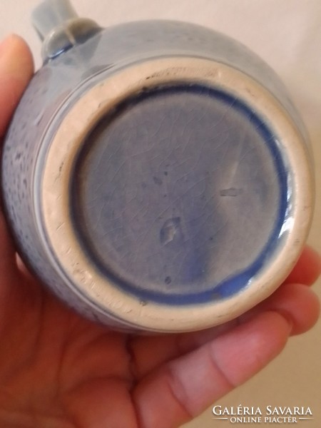 Old, blue-grey, hand-painted salt-glazed stoneware stoneware jug, spout, jug, spout