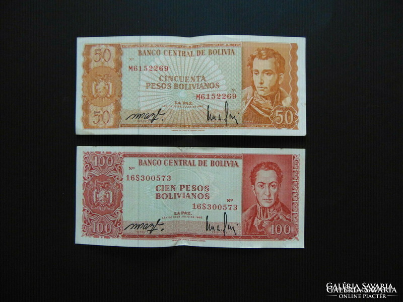 Bolívia 50 bolivár 1962 - 100 bolivár 1962 LOT ! 01