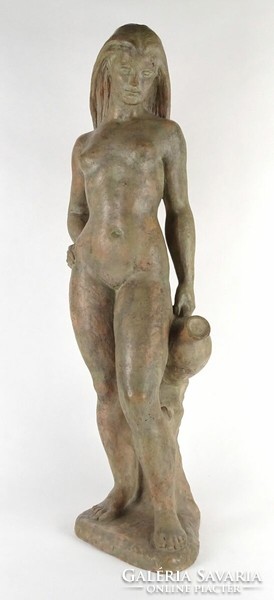 1P605 Takács Ödön (1904-1979) : 1949 Nagyméretű "Korsós leány" kerámia szobor 60 cm