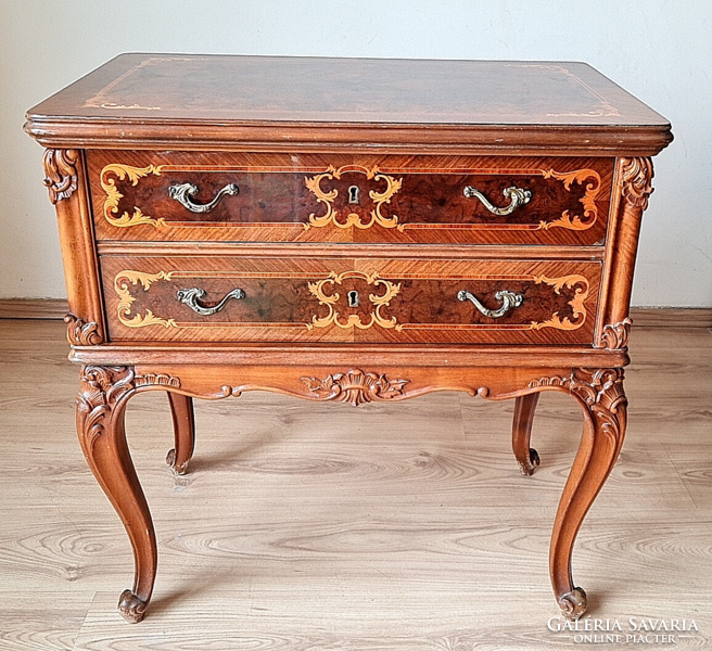 I'm selling everything today!!! :) Beautiful, vintage inlaid two-drawer table / sideboard