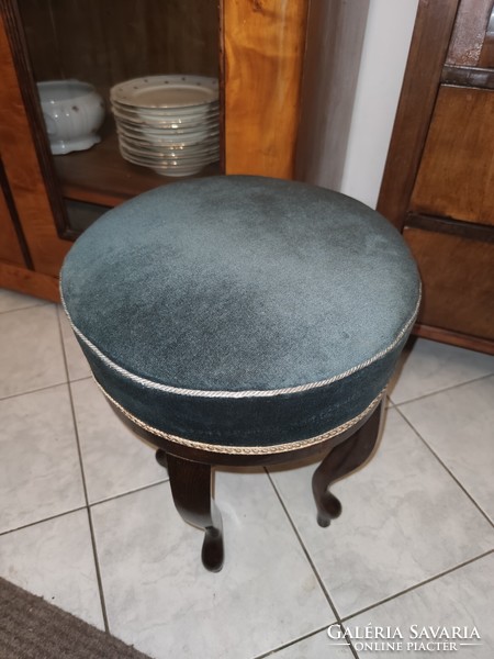 Restored, antique seat / ottoman with very beautiful, flawless blue velvet fabric, around 1930