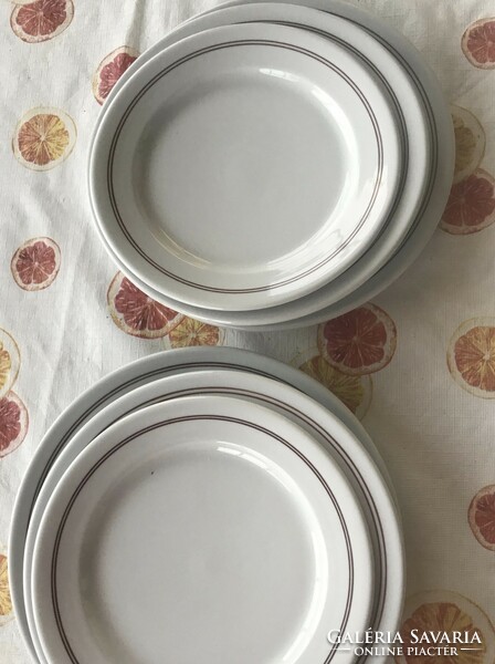 Alföldi plates, 2 deep, 2 flat, 2 dessert, thin double brown stripes, in one