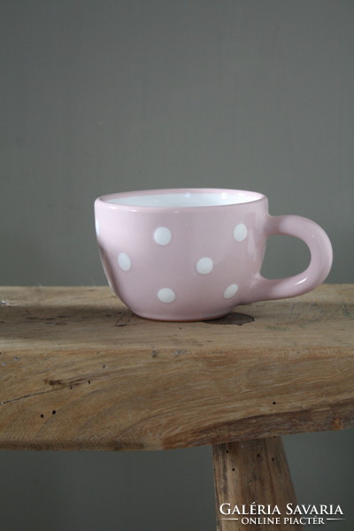 Cappuccino tea pink polka dot ceramic cup - new, flawless