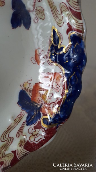 Antik angol porcelán,kobalt-arany virágmintás,osztott kínáló