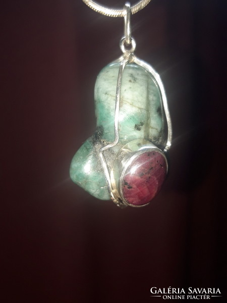 Emerald and ruby amulet - silver jewelry