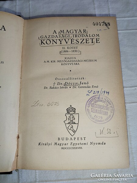 A magyar gazdasági irodalom könyvészete II. kötet (1806-1830)