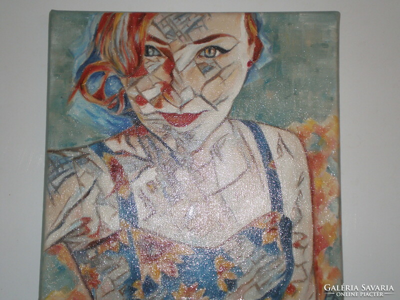 Modern painting. It depicts a tattooed girl. Signed work of art,