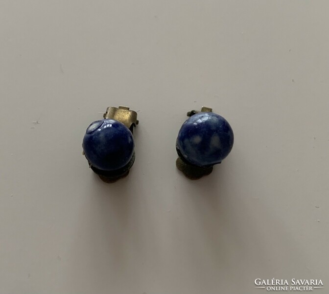 Retro blue berry copper clip earrings