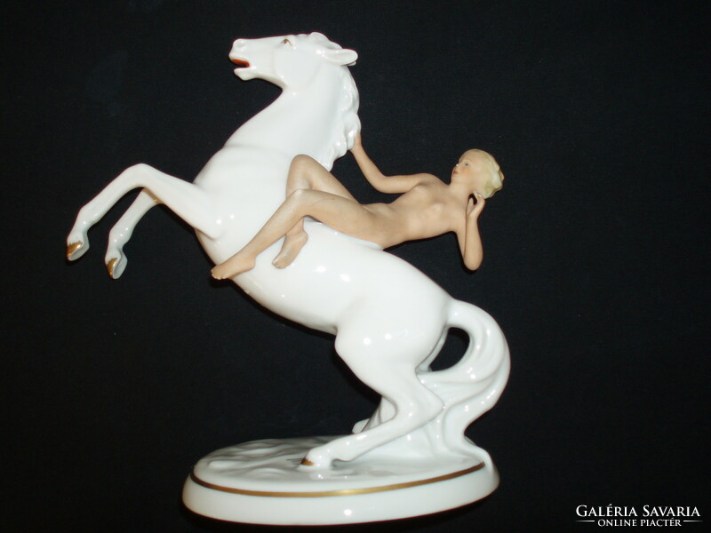 ﻿WALLENDORF-2-DB Rendkívül ritka, biszkvit porcelán ló, lovas szobrok  talapzaton Schaubach Kunst