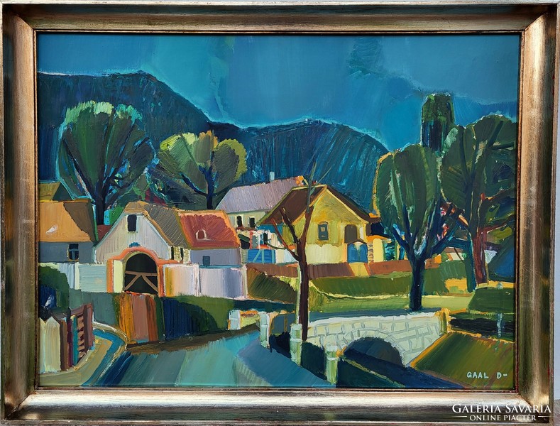 Gaál Domokos (1940-2009) Házak c. Képcsarnokos festménye 86x66cm !! Eredeti Garanciával!