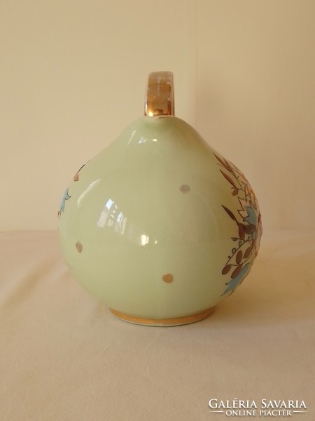 Antique old special rare!! Belgian glazed earthenware gilded hand painted floral pattern pouring jug