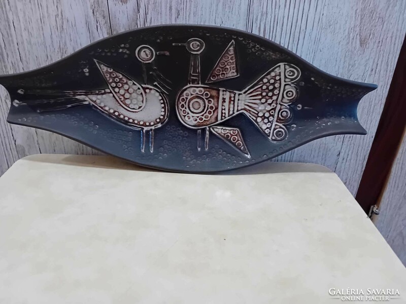 Vintage Czech craftsman ceramic bird and peacock bowl - work of lizbeth bartosova
