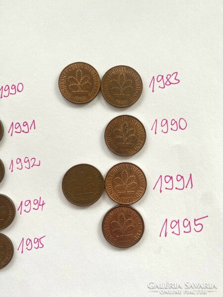 25 db NSZK 1 és 2 Pfennig 1950-1995 német Nyugat- Németország