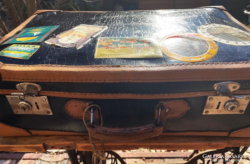 Black lacquered suitcase, retro suitcase