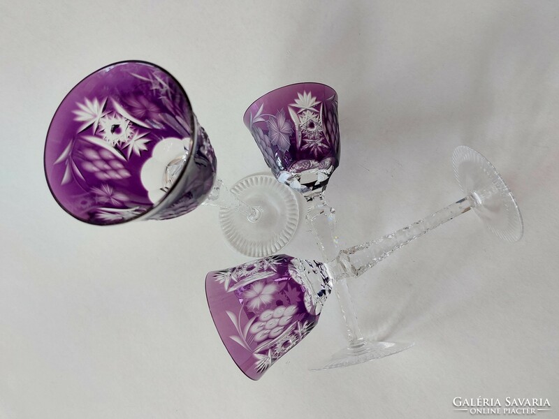 Old purple crystal goblet 3 pcs