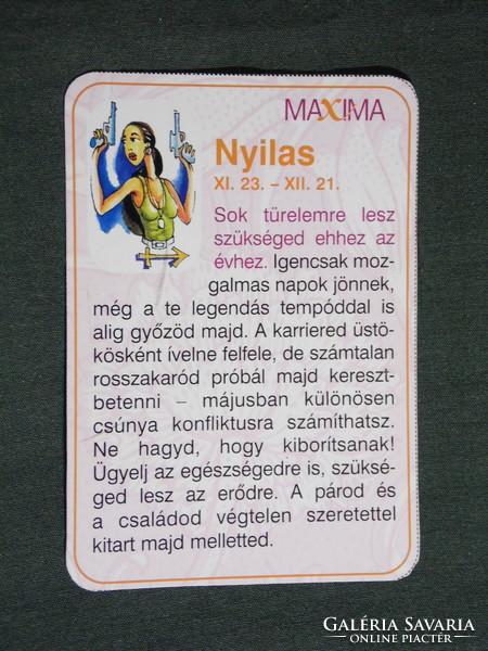 Kártyanaptár, kisebb méret,Maxima újság, magazin, melléklet, horoszkóp, nyilas, 2005, (6)