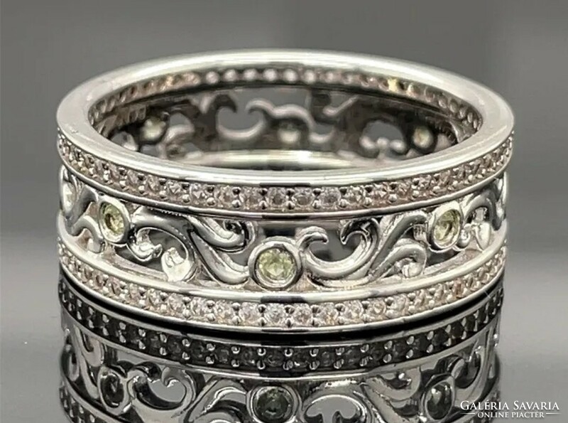 Ornamentális, mutatós peridot  köves gyűrű 925 , 56 os   - új