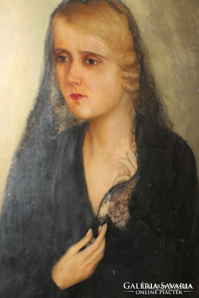 Art deco oil / canvas painting - female portrait
