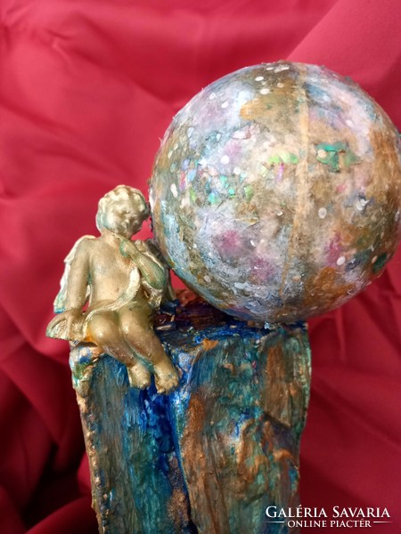 Your angel's planet. Unique sculpture with eosin glaze. 40X15 cm. There is a certificate of receipt. The work of a Prima award-winning artist