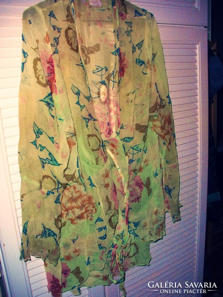 100% Silk lime green swing cardigan or blouse alba moda