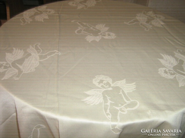 Beautiful special putto angel pale golden yellow damask tablecloth