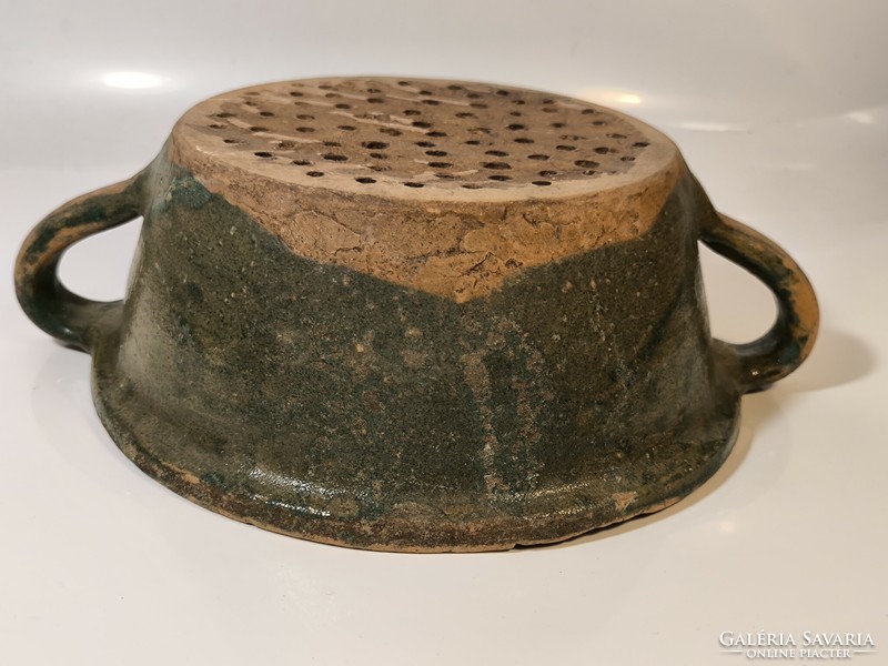 Antique ethnographic glazed earthenware filter bowl