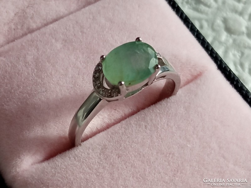 Emerald 925 silver ring 57