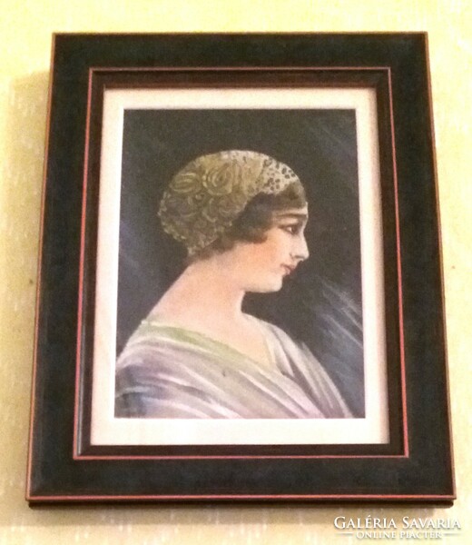 Legacy art deco oil painting/canvas, female head with headdress from 1920