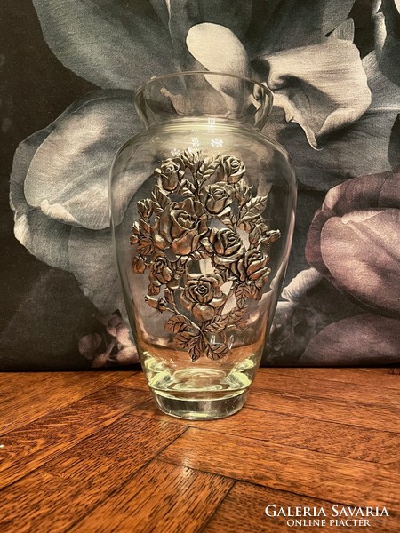 Seagull pewter glass vase with a beautiful rose motif