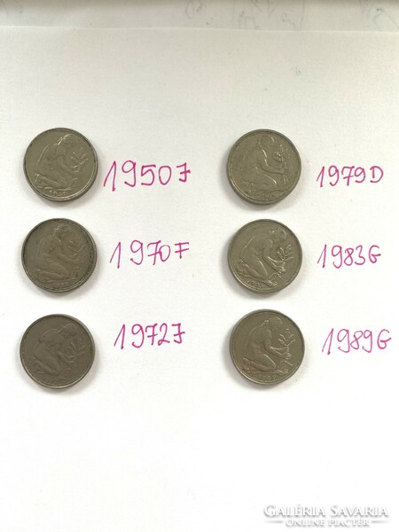 Every year is different! 6 pieces of nsk 50 pfennig 1950-1989 German Germany