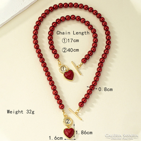 Wine red tekla pearl necklace-bracelet set 98