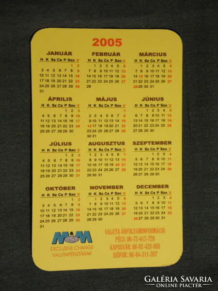 Kártyanaptár, kisebb méret,Western Union pénzváltók, grafikai rajzos, földgömb, 2005, (6)