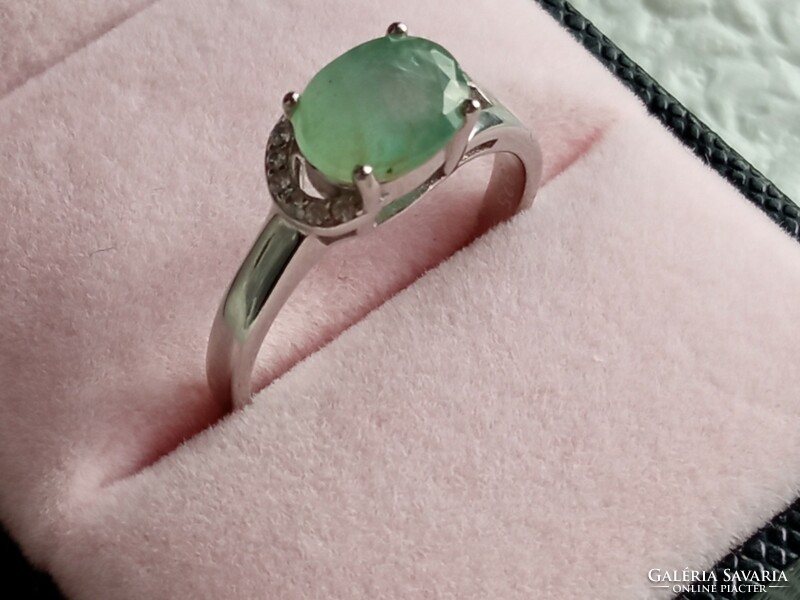 Emerald 925 silver ring 57