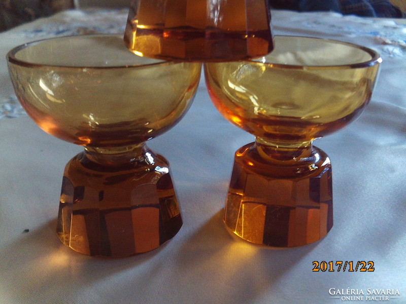 3 Old art deco amber cup glasses