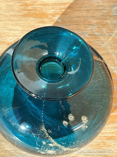 Marked greenish blue craft glass vase (u0019)