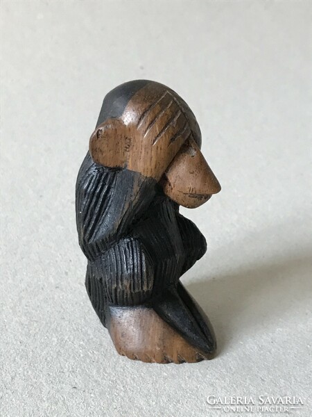 Blind monkey carved painted retro wooden statue 9 cm