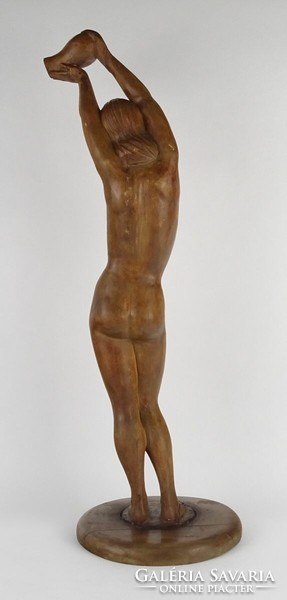 1P702 Régi nagyméretű vízöntő egészalakos női akt faragott fa szobor 53 cm