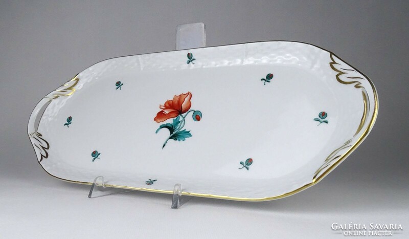 1Q456 old tulip pattern damaged Herend porcelain serving bowl tray 15.5 X 37 cm