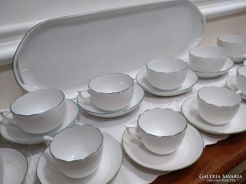 Herend tea and coffee cups with giga tray, green edge + white sugar holder 26 pieces!