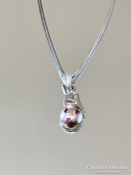 Fabulous silver necklace and pendant with real-natural ruby stones