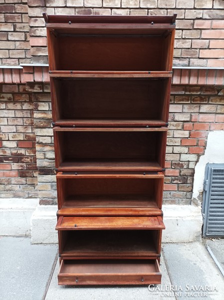 Antique, Károly Lingel bookcase with elements, walnut wood, metal hinges