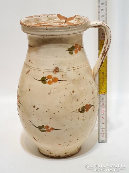 Folk, light brown flower pattern, white glazed ceramic milk jug (2949)