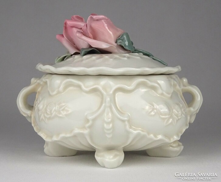1Q342 Régi rózsás barokk ENS porcelán bonbonier
