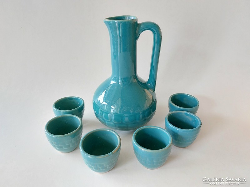 Retro ceramic drinking set turquoise pouring glass 7 pcs