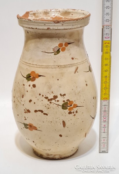 Folk, light brown flower pattern, white glazed ceramic milk jug (2949)