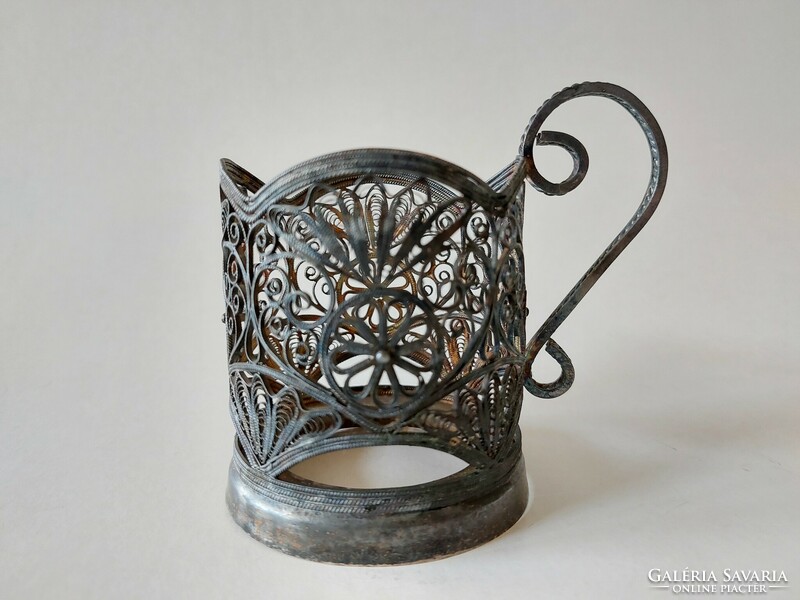 Régi orosz csészetartó fém filigrán szamovár teás pohár tartó